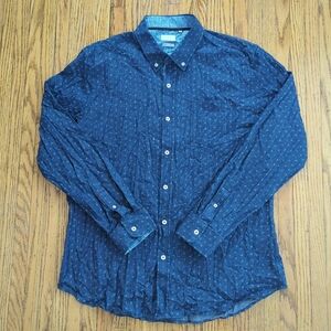 7 Diamonds Stretch Flex Shirt Blue Patterned Button Up Men's XXL